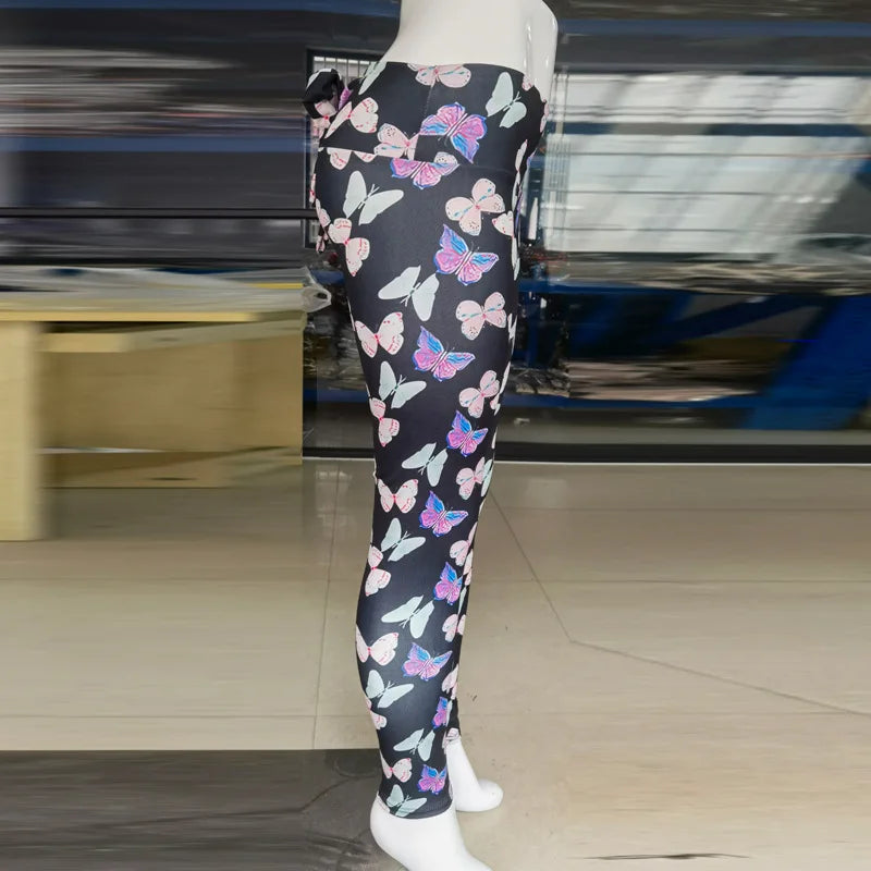 High Waist Bowknot Leggings Butterfly Print Yoga Pants Bandage Tights for Women Push Up Exercise Fitness Workout Legging