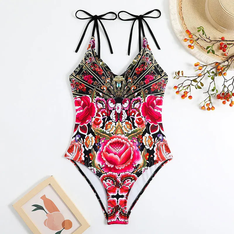 Printed Swimsuit Women One Piece Straped Swimwear Bathers Bathing Swim Suit Beachwear Swimming Summer Bodysuit