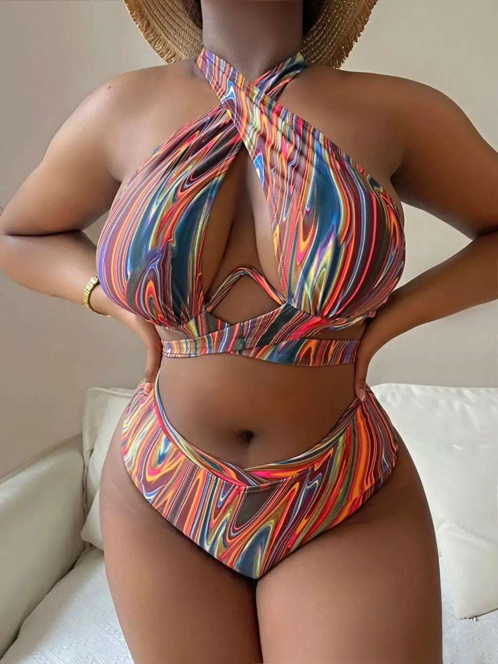 Push Up Bikini Printed Swimsuit Women Plus Size Swimwear Female High Waist Bathers Bathing Swimming Swim Suit Beachwear