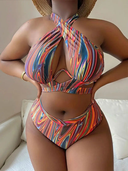 Push Up Bikini Printed Swimsuit Women Plus Size Swimwear Female High Waist Bathers Bathing Swimming Swim Suit Beachwear