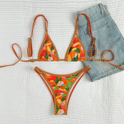 XS - L Printed High Leg Cut Padded Bikini Female Swimsuit Women Swimwear Two-pieces Bikini set Bather Bathing Suit Swim