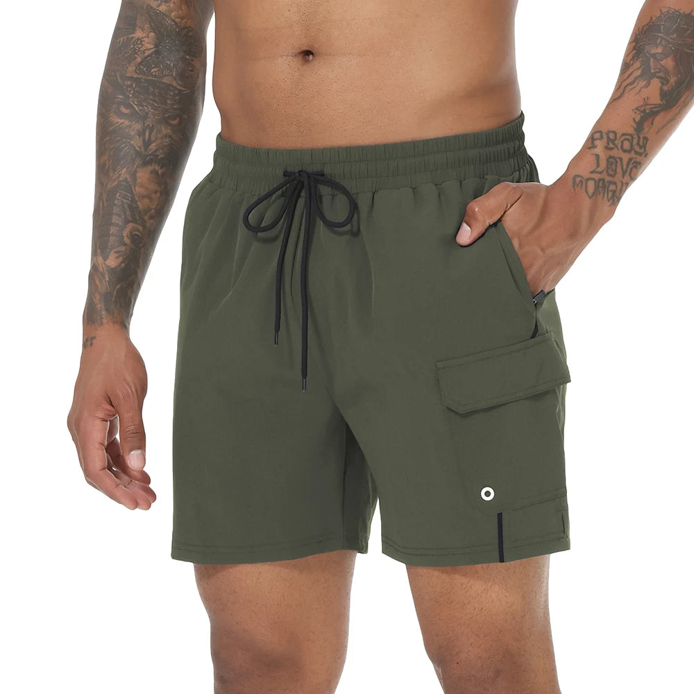 Men's Swim Trunks Quick Dry Swimwear Surf Swimwear with Zipper Pockets and Mesh Lining