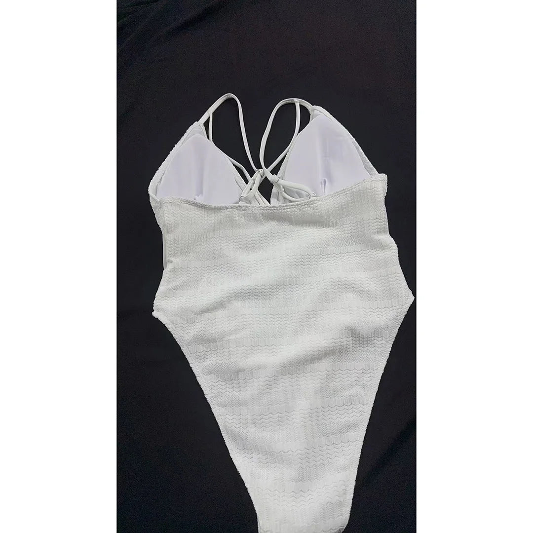 S - XXL 5 Colors V Neck Mesh Sheer Women Swimwear One Piece Swimsuit Female High Leg Cut Monokini Bather Bathing Suit Swim