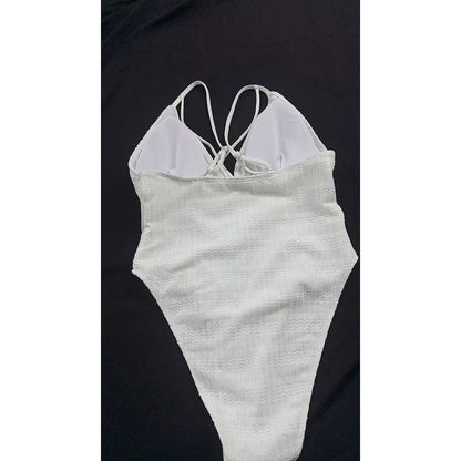 S - XXL 5 Colors V Neck Mesh Sheer Women Swimwear One Piece Swimsuit Female High Leg Cut Monokini Bather Bathing Suit Swim