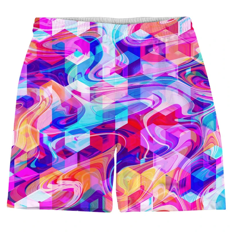 Colorful Psychedelic Pattern Men Short Pants 3D Printed Summer Hawaii Holiday Beach Shorts Male Fashion Hip Pop Sport Gym Trunks
