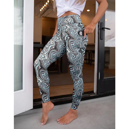 High Waist Women's Fitness Leggings 3D Digital Print Sexy Pocket Elastic Pants Fashionable Gym Trousers