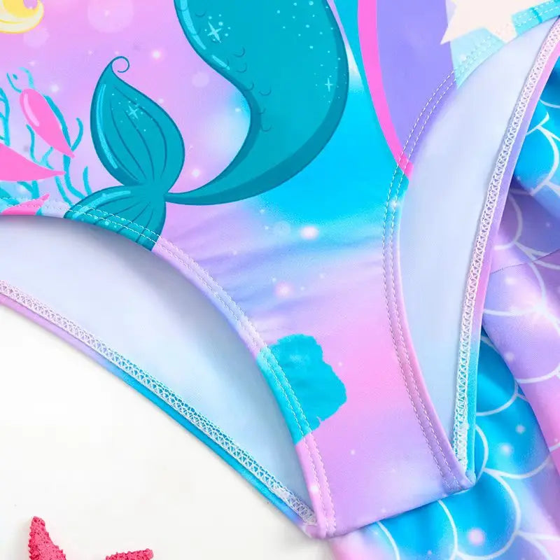 Girls Mermaid Printed Swimsuit One Piece Kids Swimwear & Beach Skirt Children Swimming Bathing Swim Suit Beachwear