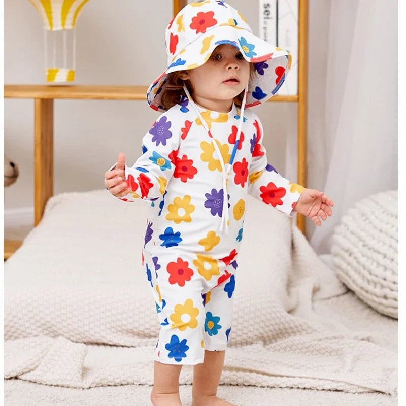 UV Baby Boy Swimsuit One Piece Swimming Jumpsuit Ruffles Bathing Suit SPF 50 Long Sleeve Kids Swimwear for Girls 1 2 3 4 5 6 Yrs