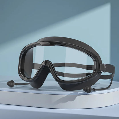 Adult swimming goggles anti fog high-definition swimming goggles silicone earplugs adjustable large frame swimming goggles