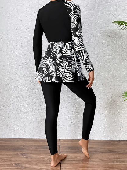 Women Surfing Swimsuit Dress & Beach Pants Two Piece Print Swimwear Female Bathers Sporty Diving Swimming Swim Suits