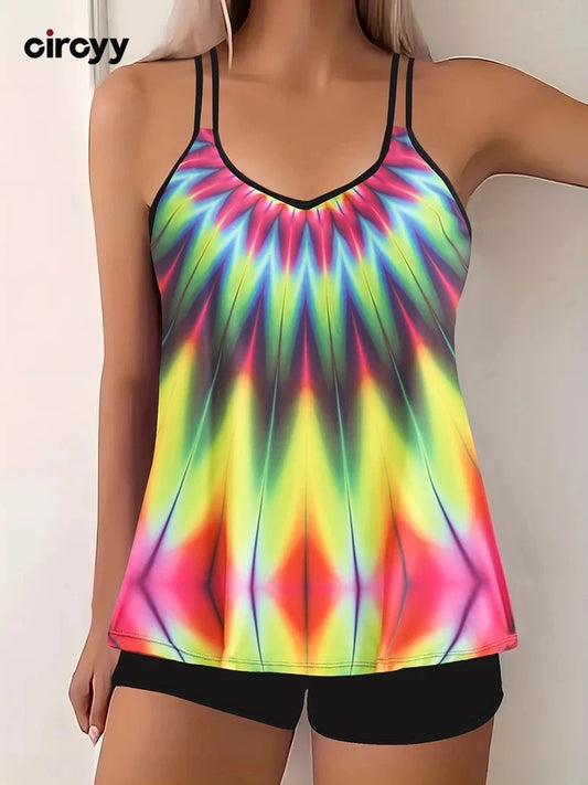 Gradient Beachwear Women Tankini Swimsuit Sleeveless Two-Piece Tank Tops Female Swimwear Bathing Summer Fashion Tankini Set