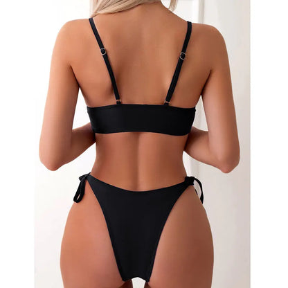 Butterfly Print Strapped Swimwear Women Tied High Cut Bikini Set Push Up Swimsuit Backless Summer Beach Bathing Suit Bathers