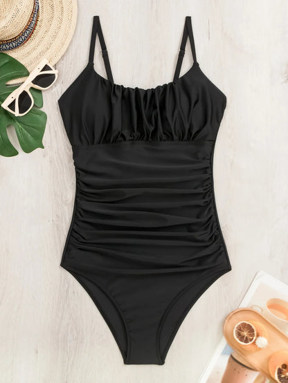 Black One Piece Swimsuits Closed Belly Covering Women Swimwear Push Up Swim Wear Body Bathing Suits Beachwear Pool Bather