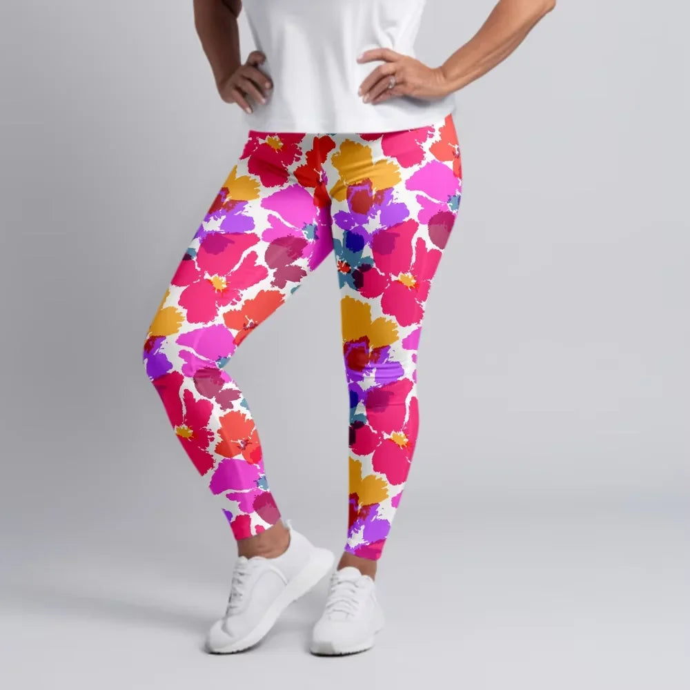 Fitness Leggings High Waist 3D Flowers Pattern Digital Print Casual Trousers Woman's Leggings