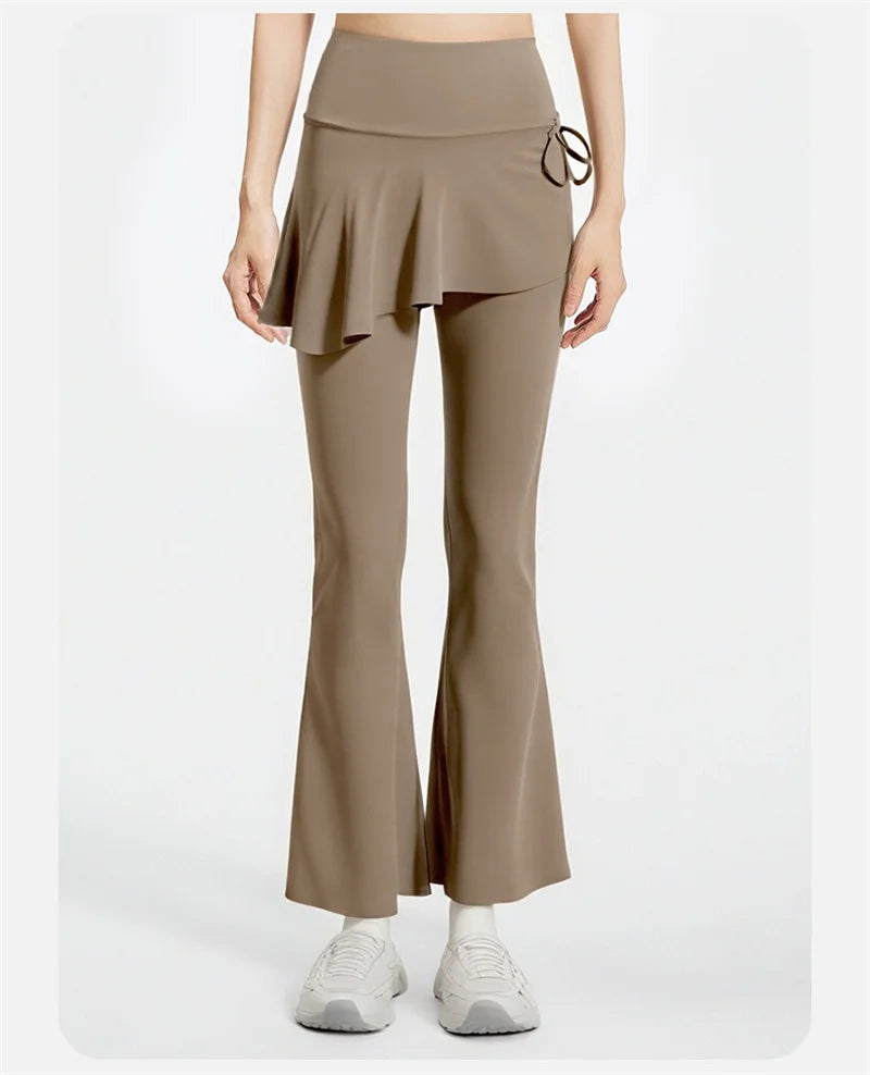 Skirted Bell Bottom Yoga Pants Yoga Skirted Pants Gym Skirted Leggings Sports Skirt Flared Pant Drawstring Bootcut Pant