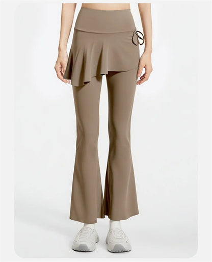 Skirted Bell Bottom Yoga Pants Yoga Skirted Pants Gym Skirted Leggings Sports Skirt Flared Pant Drawstring Bootcut Pant