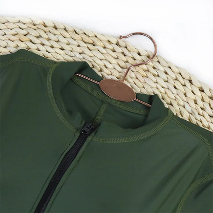 Women's Summer Short Sleeve V-Neck Zipper Front Monokini Rash Guard Swimsuit Slim Fit Surfing Bathing Suit Solid Color