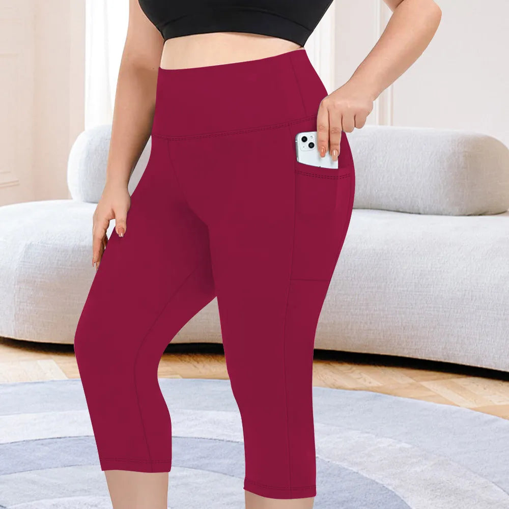 Women's Milk Silk Yoga Pants Plus Size High-Waisted Workout Leggings with Side Pockets, European Fit Gym To Street Activewear