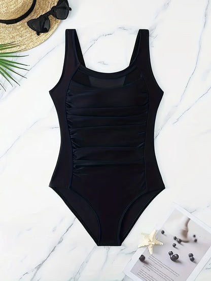 Strappy Swimwear Women One Piece Hollow Mesh Swimsuit Ruched Bodysuit Female Bathers Bathing Swimming Suit Padded Beachwear