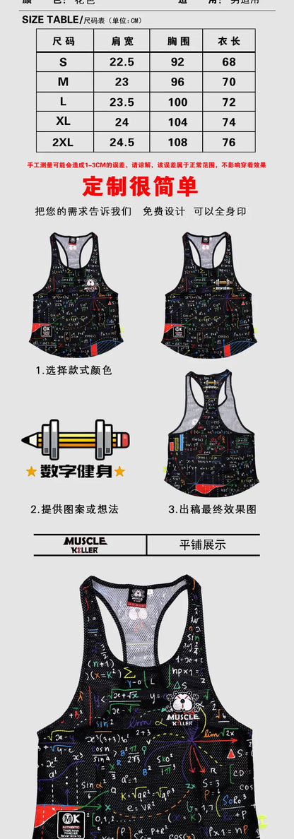 MK Muscle Strength Line Letter Training Sports Running Gym Muscle Strength Leisure Running Half Sleeves Racerback