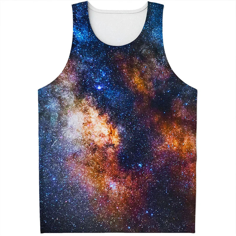 Colorful Fiery Nebula Universe Graphic Tank Tops Men Sleeveless Beach Vest Summer Street 3D Printed Galaxy Space Tee Shirt Tops