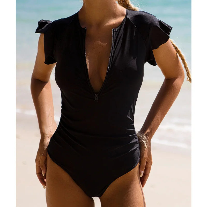 Rash Guard Print One Piece Swimsuit Long Sleeve Swimwear Female Summer Suit Swimsuits Bather Bathing Suit Beachwear Retro