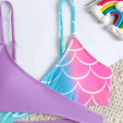 Girls 3pack Mermaid Print Cross Wrap High Waist Bikini Beach Pants Kids Swimsuit 8-12 Years Children's Swimwear Bathing Suit