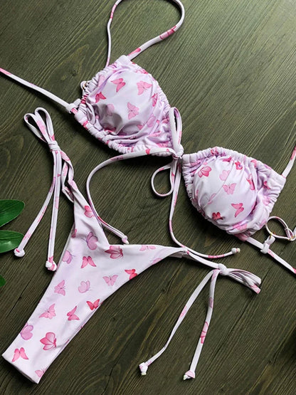 Ruffle Frilled Micro Thong Bikini Women Swimwear Female Swimsuit Two-pieces Bikini set String Bather Bathing Suit Swim