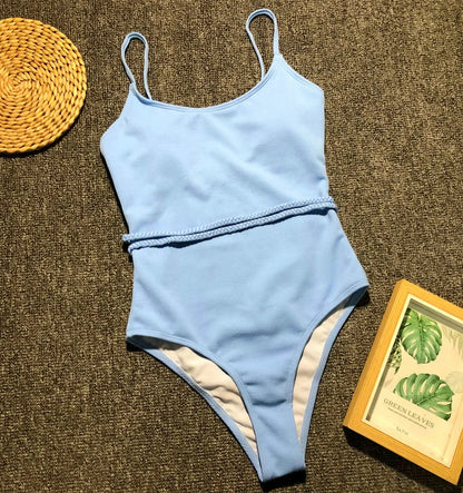 4 Colors One Piece Swimsuit Swimwear Women Solid Special Fabric Bathing Suit Beachwear with Waistband