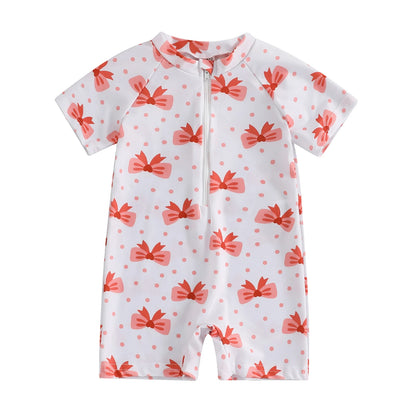 0-3Years Baby Boy Girl Rash Guard Swimsuits Fashion Print Short Sleeve Zip Up Rompers Bathing Suit Toddlers Swimwears Beachwear