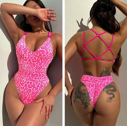 Solid Color or Pattern Swimsuit Pad Beach One Piece Swimwear Women Bathers Hi Cut