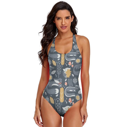 Tropical flamingo print Swimsuit Printed Rave Swimwear 1 Piece Bathing Suit
