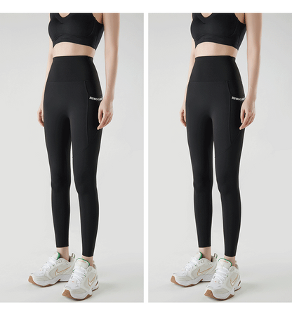 Pocket Brushed Shark Leggings Women Autumn Light Fleece Phone Leggings Slim Tight-Fit Sports Yoga Fitness Leggings