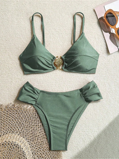 S - XL 7 Colors High Cut Leg Bikini Female Swimsuit Women Swimwear Two-pieces Bikini set Padded Bather Bathing Suit Swim