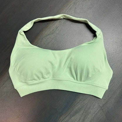 Halter Sports Bra for Women Neck Strap Bra Seamless Open Back Top Medium Support Gym Crop Top Stretchy Sportswear