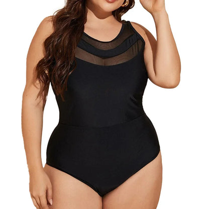 Mesh Black Swimsuit One Piece Large Plus Size Swimwear Women One-piece Suits Beachwear Bathing Swimming Suit Female 4XL