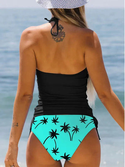 Summer Fashion Casual Vacation Swimsuit Women's Seaside Sunset Dusk Printed Bikini Two Piece Set S-6XL