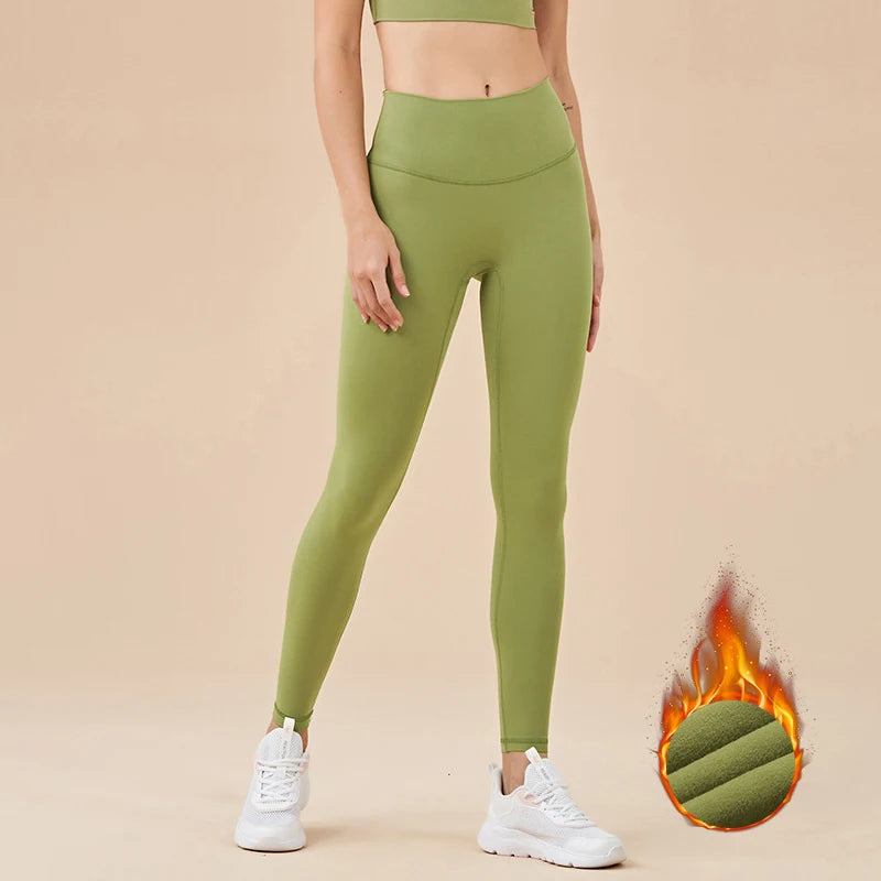 Nylon Winter Warm Leggings Yoga Gym Women's Pants Invisible Waist Pocket Soft Elastic High Waist Woman Clothing
