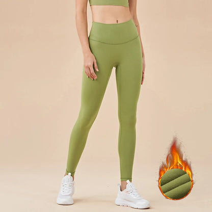 Nylon Winter Warm Leggings Yoga Gym Women's Pants Invisible Waist Pocket Soft Elastic High Waist Woman Clothing
