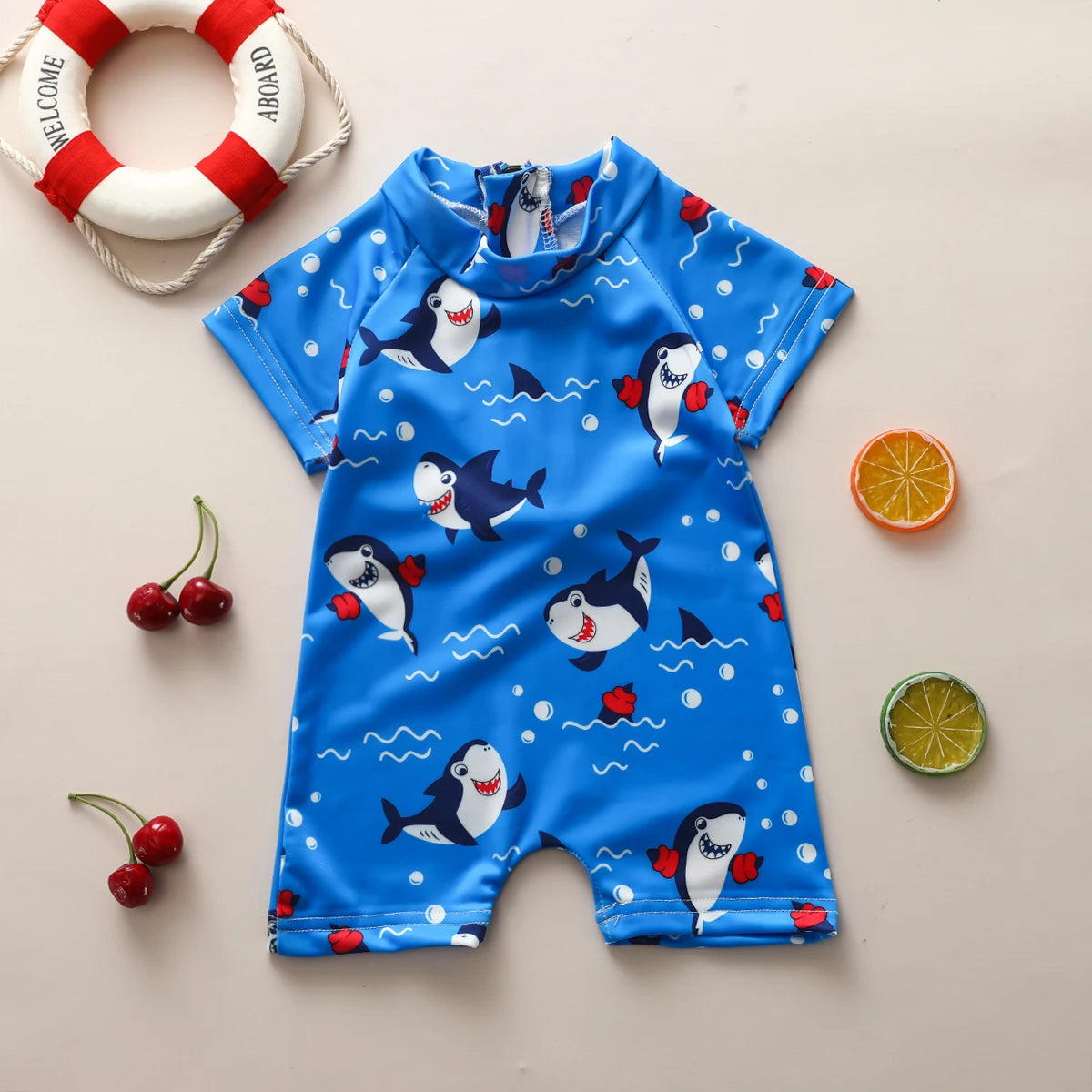 Baby Boys Swimwear Cartoon Animal Patterns Short Sleeve Zipper Beachwear