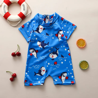 Baby Boys Swimwear Cartoon Animal Patterns Short Sleeve Zipper Beachwear
