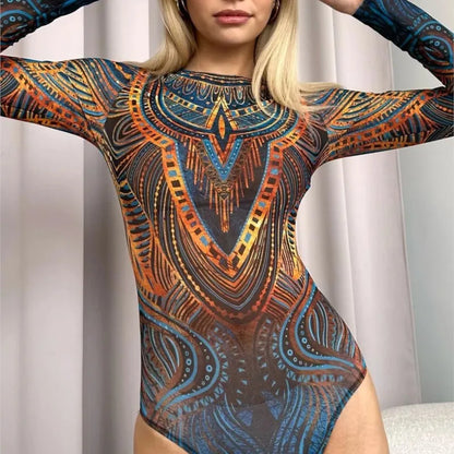 Rash Guard  Beach Print One Piece Swimsuit Beachwear Sun Protection Quick-drying Slim Long Sleeve Swimwear Swimsuit Monokini Vacation
