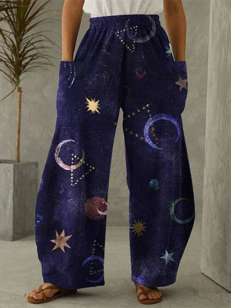 Galaxy Moon Stars Full Length Wide Leg Pants Printed Thin Hipster Fashion Trousers Summer Streetwear Sweatpants Women Clothing