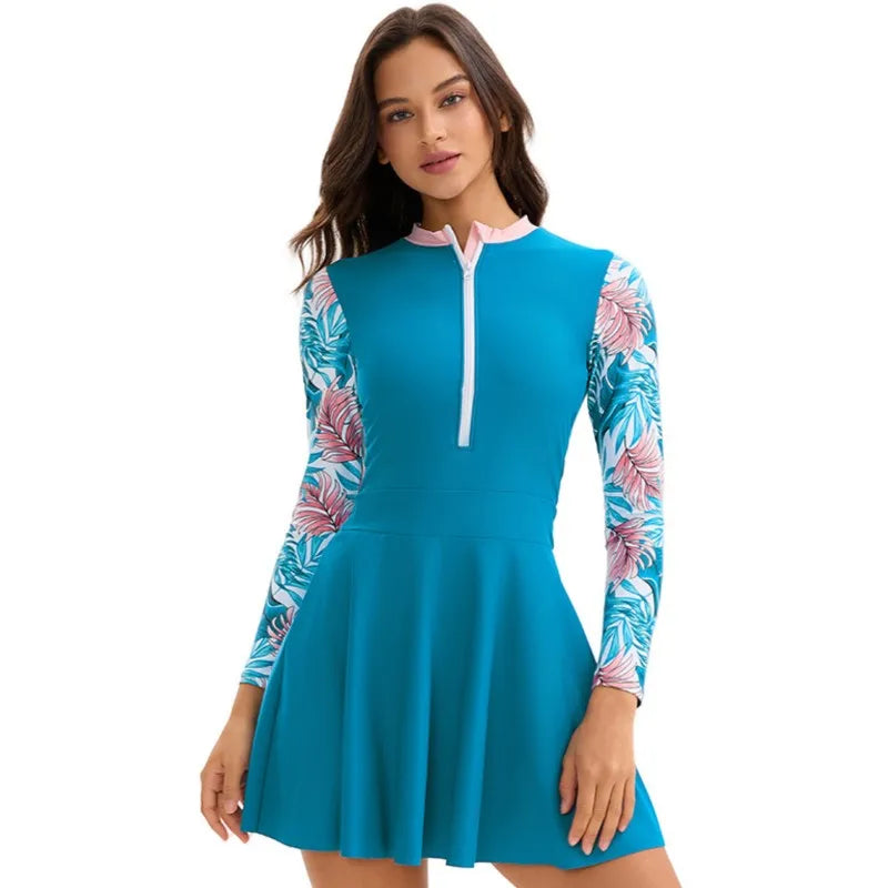 Long Sleeves Swimwear Women Surfing Swimsuit Striped Bathing Suits Zipper Two piece Swim Suits Sports Push Up Beach Wear