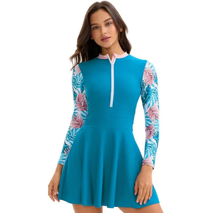 Long Sleeves Swimwear Women Surfing Swimsuit Striped Bathing Suits Zipper Two piece Swim Suits Sports Push Up Beach Wear