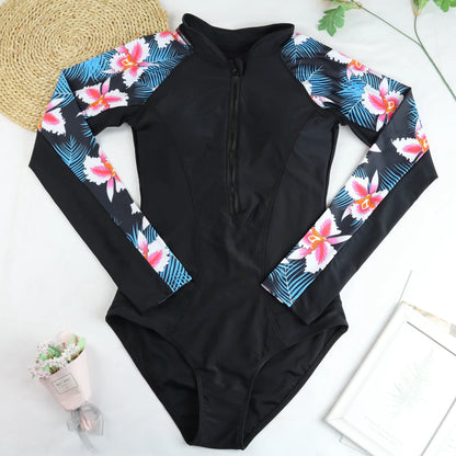 Floral One Piece Swimsuit Bikini Swimwear Women Swimsuit Zip Up Retro Bathing Suit Beachwear Monokini Female Swimming Suits