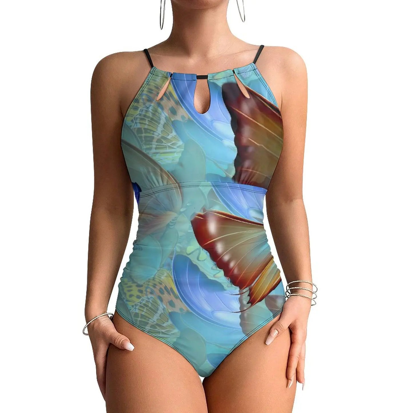 Blue Butterfly Swimsuit Cute Animal Push Up Swimwear One Piece Beach Bathing Suits Swimsuits Sexy Design Beachwear Plus Size XXL