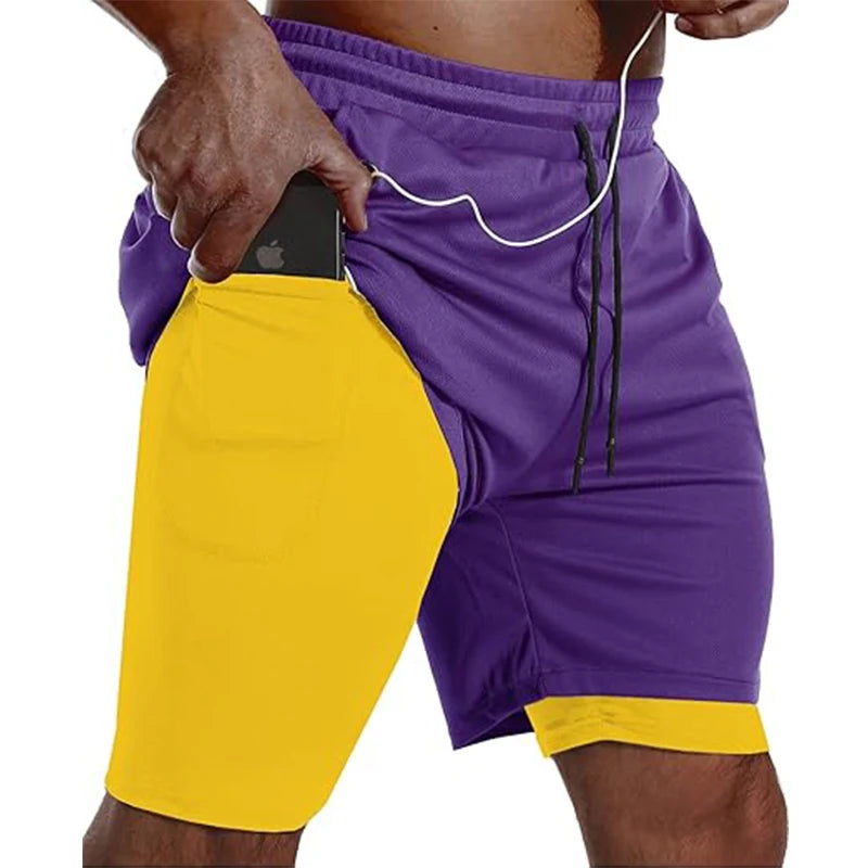 Men Sport Shorts Sportswear Double-deck Running Shorts 2 In 1 Beach Bottoms Summer Gym Fitness Training Jogging Short Pants Men
