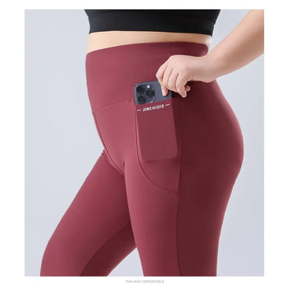 Plus Size Fit Yoga Flared Trousers for Women Seamless Two Sides Pocket Leggings High Waist Push Up Butt Gym Training Leggings