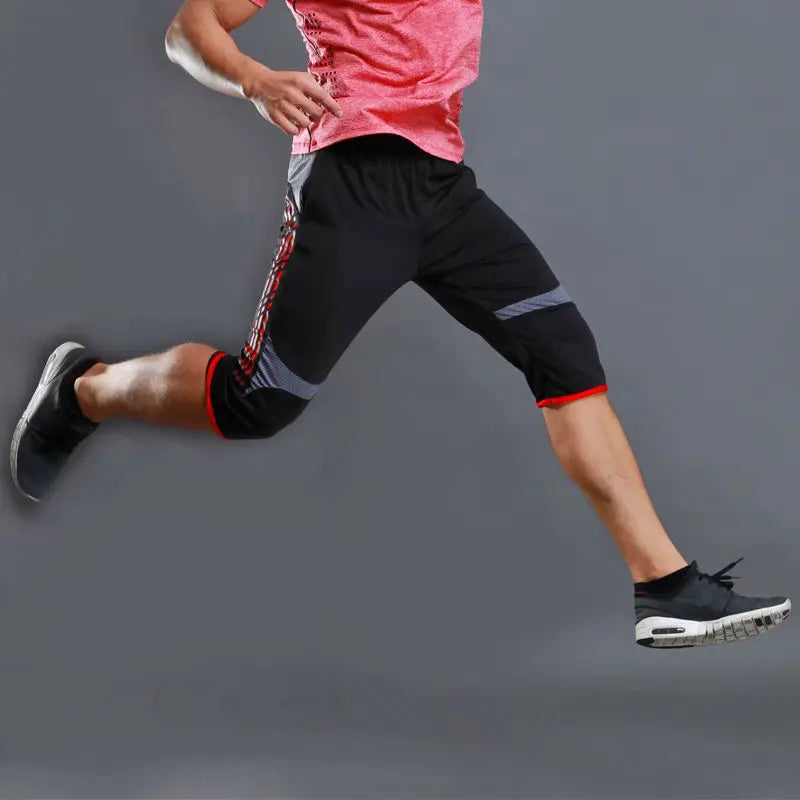 Summer Men Sports Striped Cropped Pants Fitness Running Riding Train Quick Drying Breathable Loose Thin Large Size Shorts